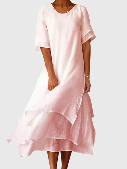 Tiered Ruffle A-Line Midi Dress for Women – Effortless & Flattering Comfort