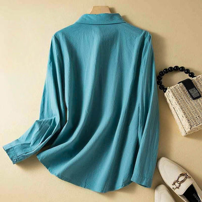 Embroidered Button-Up Shirt for Women – Breathable Comfort & Relaxed Style