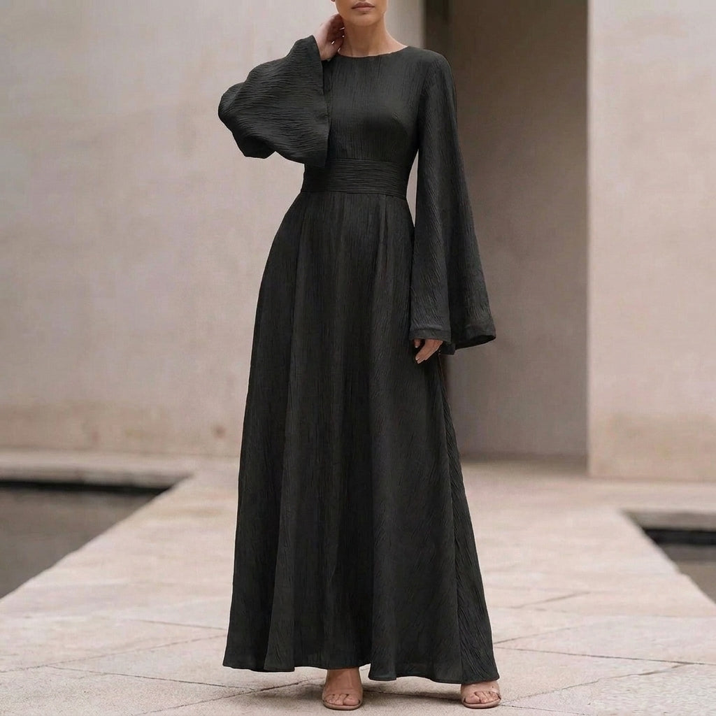 Belted Bell Sleeve Maxi Dress for Women – Everyday Elegance & Comfort