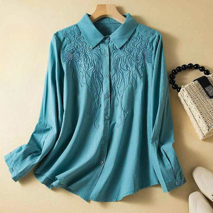 Embroidered Button-Up Shirt for Women – Breathable Comfort & Relaxed Style