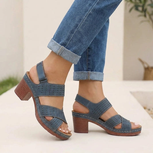Block Heel Criss-Cross Platform Sandals for Women – Orthopedic Support & Comfort