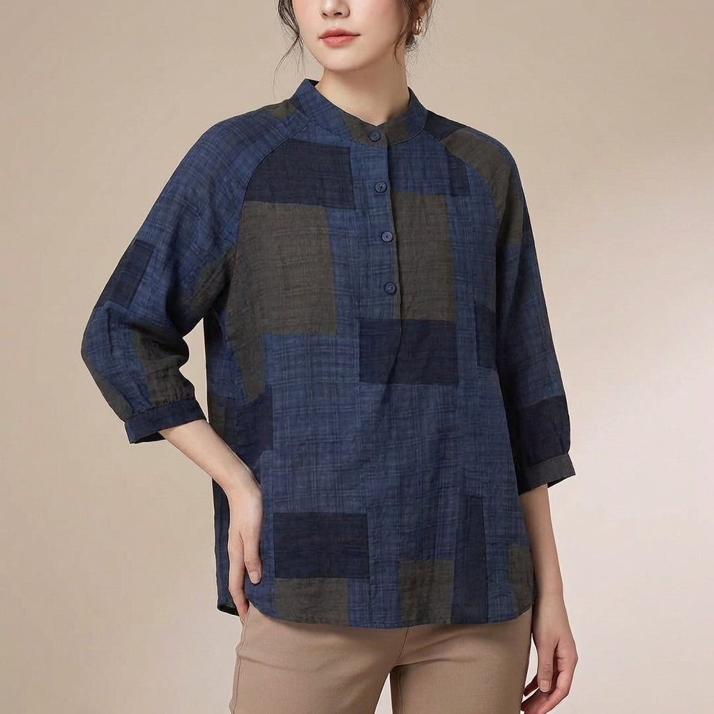 Patchwork Tunic Shirt for Women – Breathable Comfort & Style