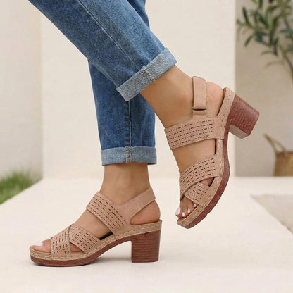 Block Heel Criss-Cross Platform Sandals for Women – Orthopedic Support & Comfort