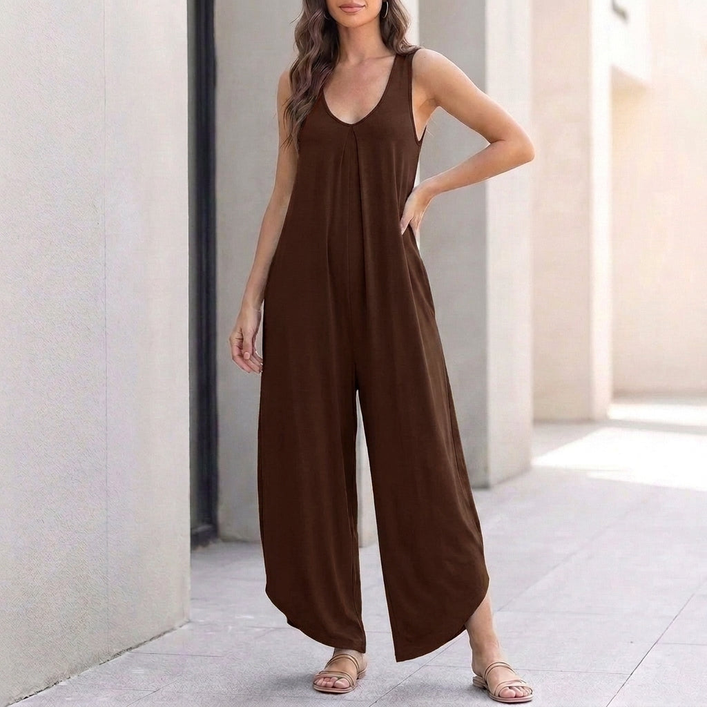 Wide-Leg Handkerchief Hem Jumpsuit for Women – Relaxed Fit & Pockets