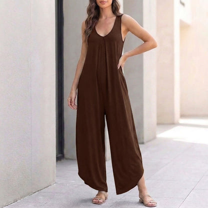 Wide-Leg Handkerchief Hem Jumpsuit for Women – Relaxed Fit & Pockets