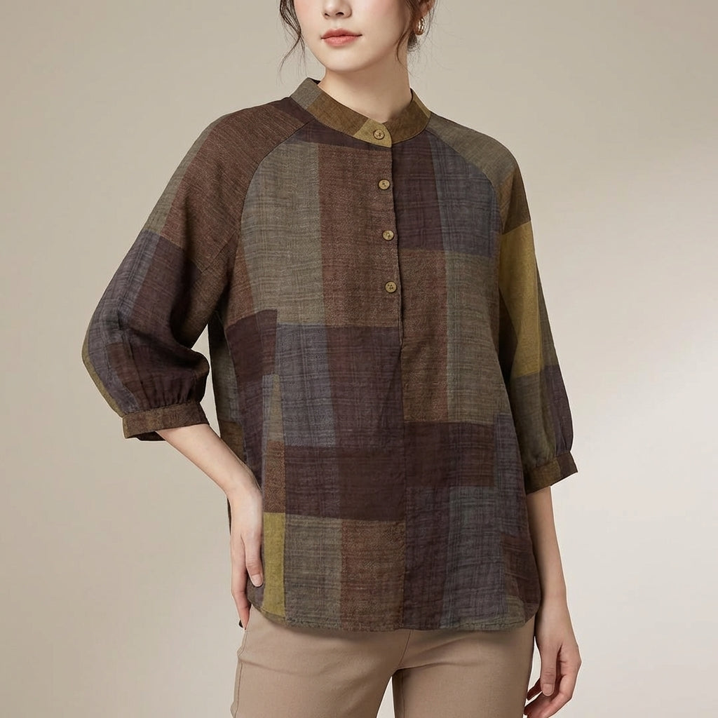 Patchwork Tunic Shirt for Women – Breathable Comfort & Style
