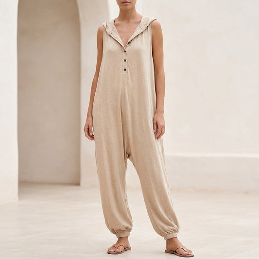 Hooded Button-Front Jumpsuit for Women – Relaxed & Breathable Comfort