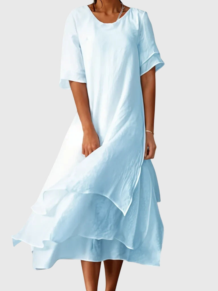 Tiered Ruffle A-Line Midi Dress for Women – Effortless & Flattering Comfort