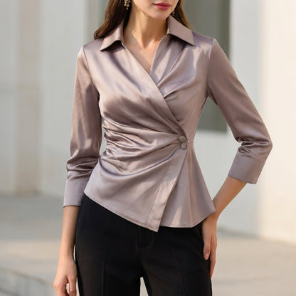 Collared Wrap Blouse for Women – Flattering Business Casual Style