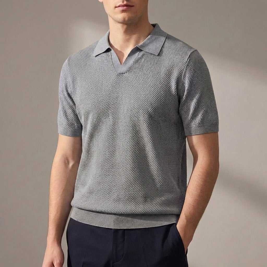 Regular Fit Textured Knit Polo Shirt for Men – Casual Style & Comfort