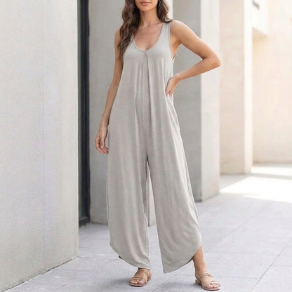 Wide-Leg Handkerchief Hem Jumpsuit for Women – Relaxed Fit & Pockets