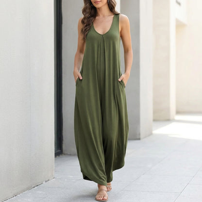 Wide-Leg Handkerchief Hem Jumpsuit for Women – Relaxed Fit & Pockets
