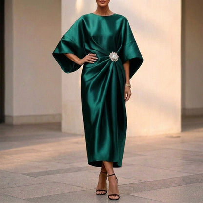 Draped Side-Slit Long Dress for Women – Elegant & Flattering
