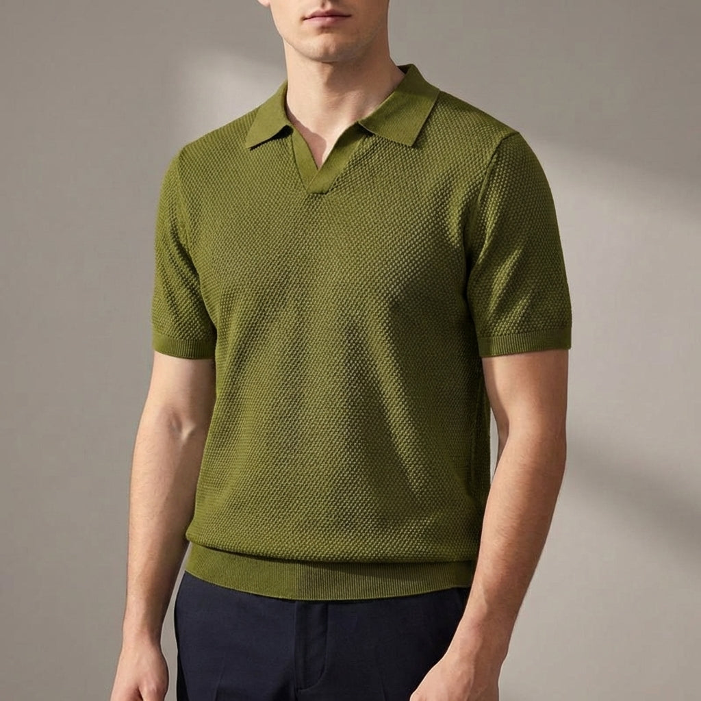 Regular Fit Textured Knit Polo Shirt for Men – Casual Style & Comfort