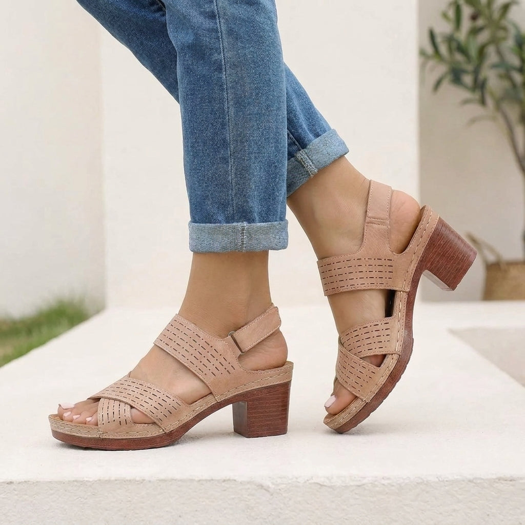 Block Heel Criss-Cross Platform Sandals for Women – Orthopedic Support & Comfort