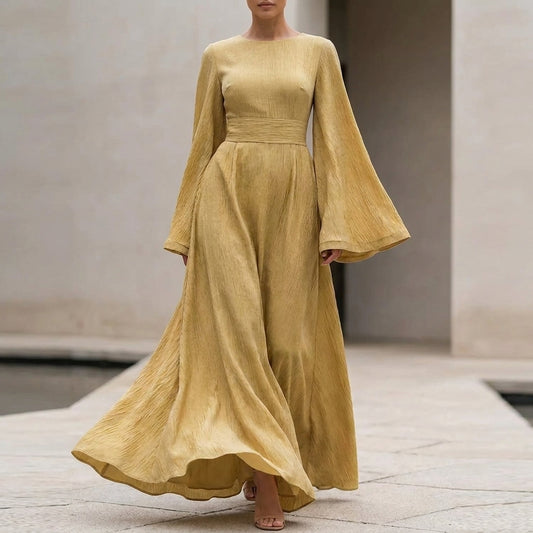 Belted Bell Sleeve Maxi Dress for Women – Everyday Elegance & Comfort