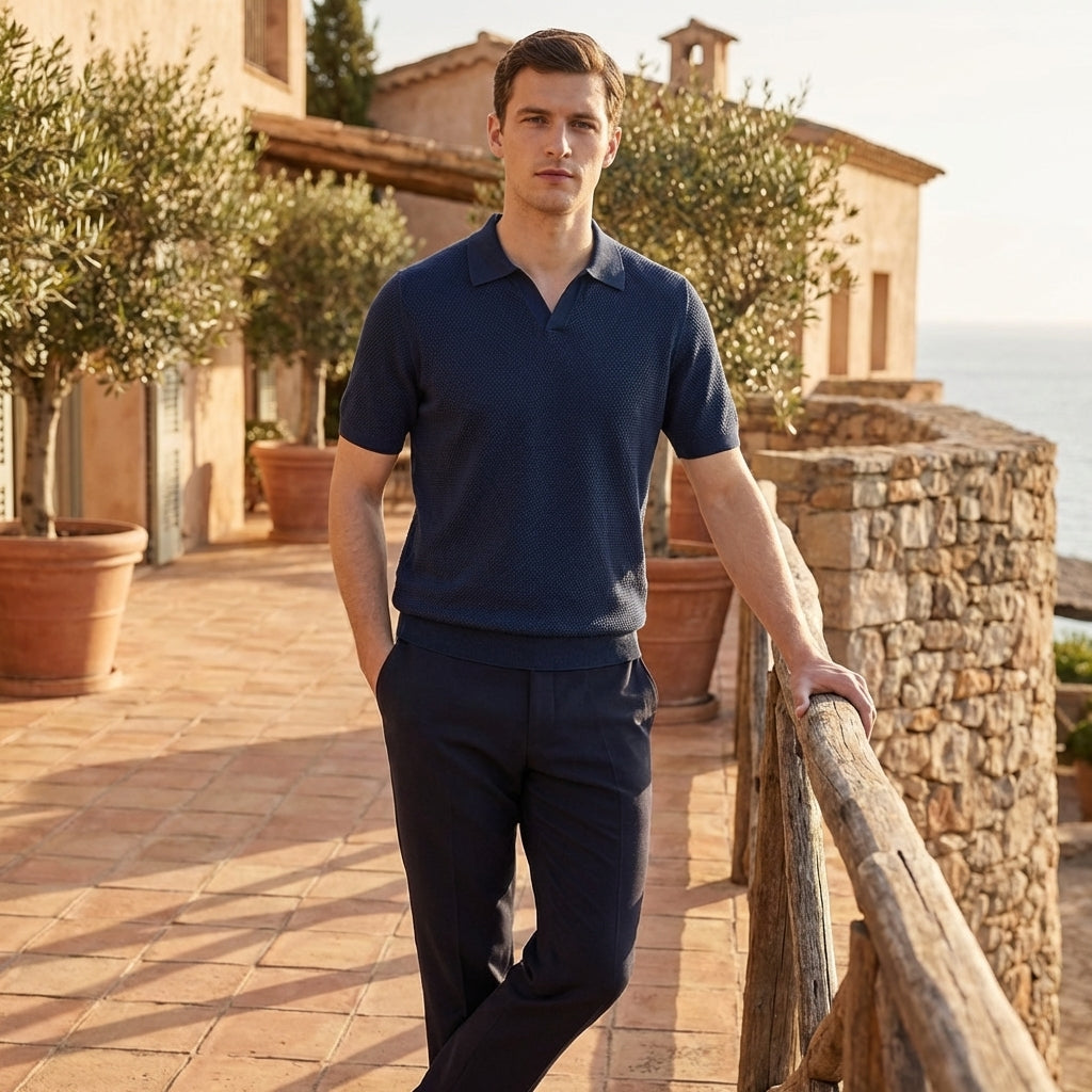 Regular Fit Textured Knit Polo Shirt for Men – Casual Style & Comfort