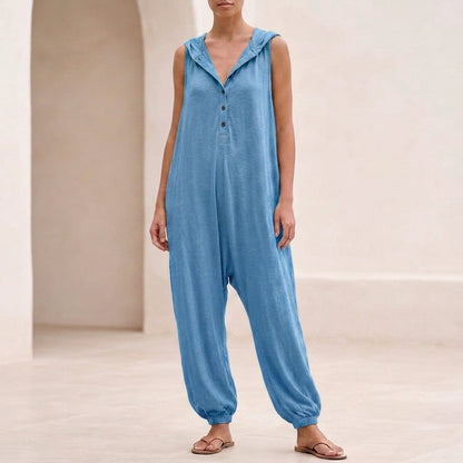 Hooded Button-Front Jumpsuit for Women – Relaxed & Breathable Comfort
