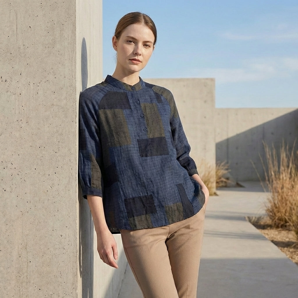 Patchwork Tunic Shirt for Women – Breathable Comfort & Style