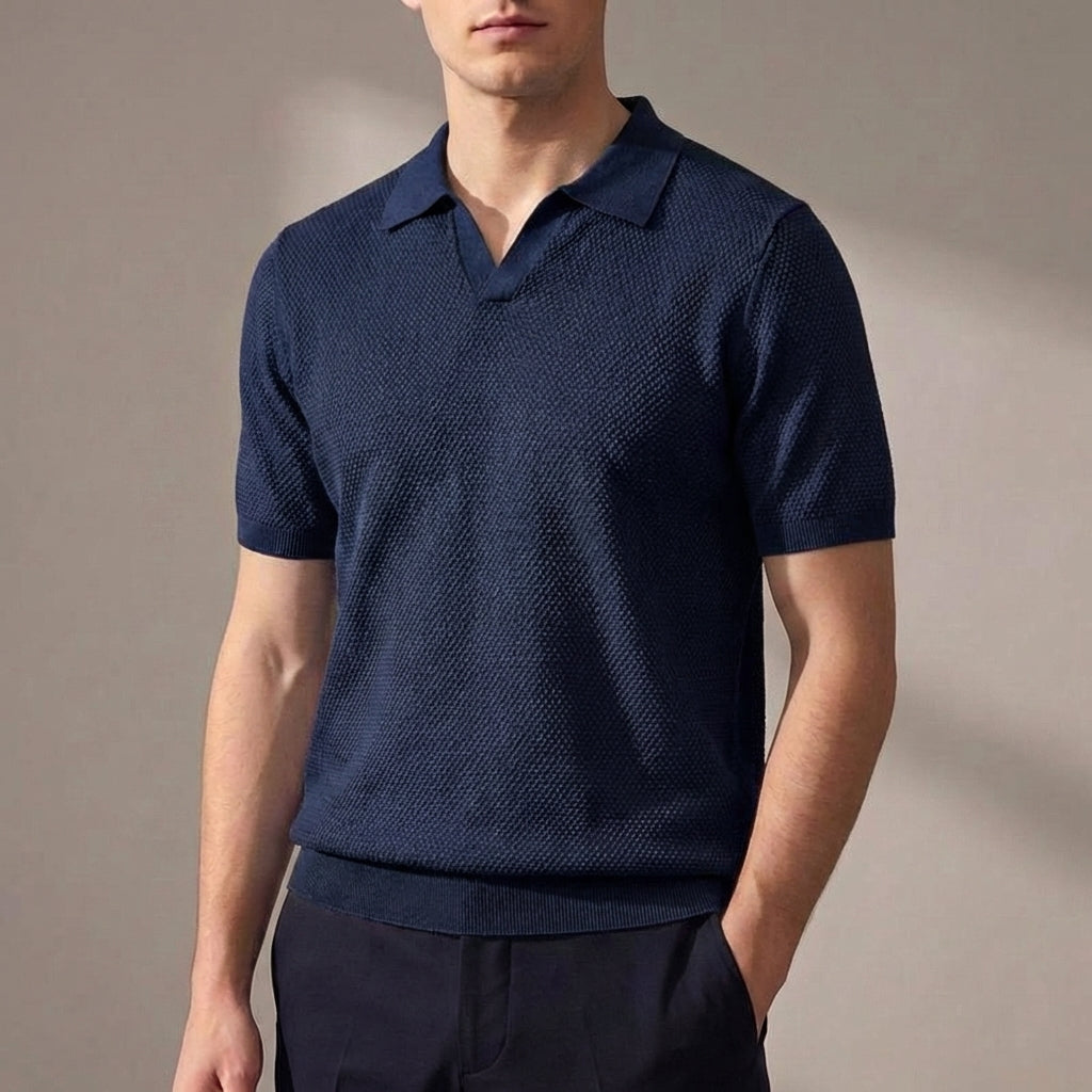 Regular Fit Textured Knit Polo Shirt for Men – Casual Style & Comfort