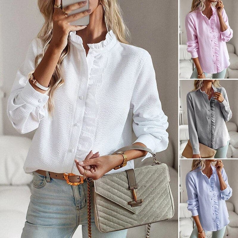 Chiara Relaxed Fit Blouse | Ruffled Collar, Striped Blouse