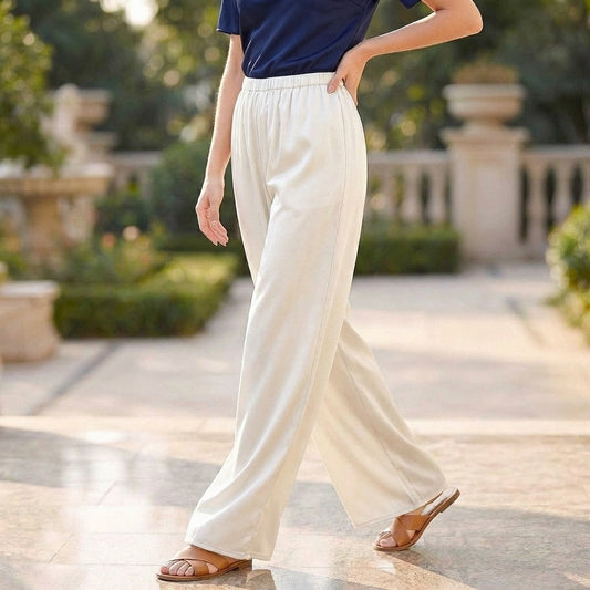 Elastic-Waist Wide-Leg Pants for Women – Stylish & Comfortable