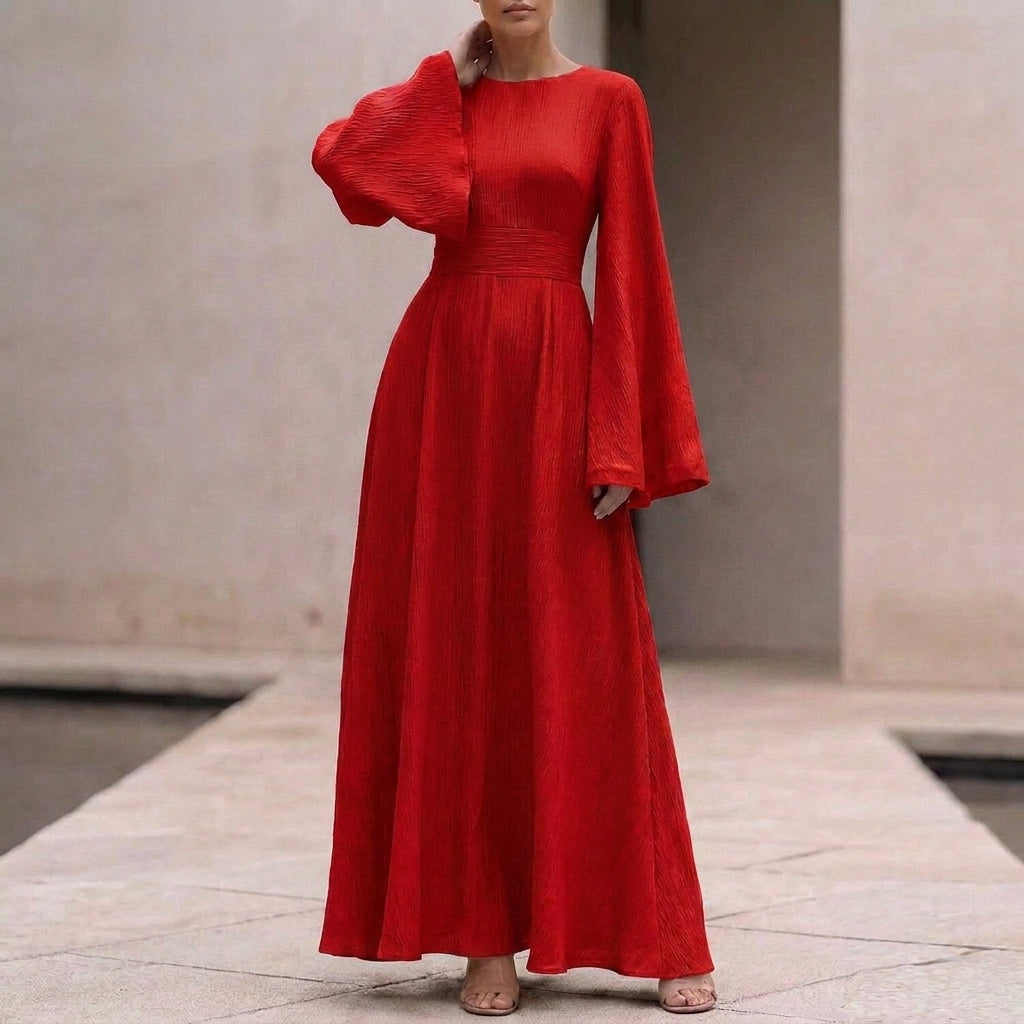 Belted Bell Sleeve Maxi Dress for Women – Everyday Elegance & Comfort