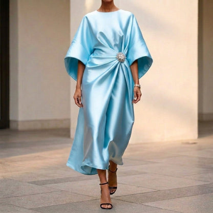 Draped Side-Slit Long Dress for Women – Elegant & Flattering