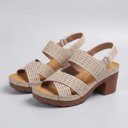 Block Heel Criss-Cross Platform Sandals for Women – Orthopedic Support & Comfort
