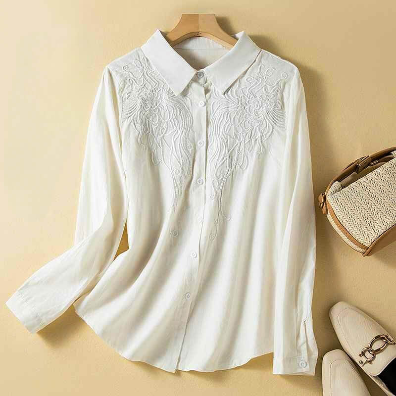 Embroidered Button-Up Shirt for Women – Breathable Comfort & Relaxed Style