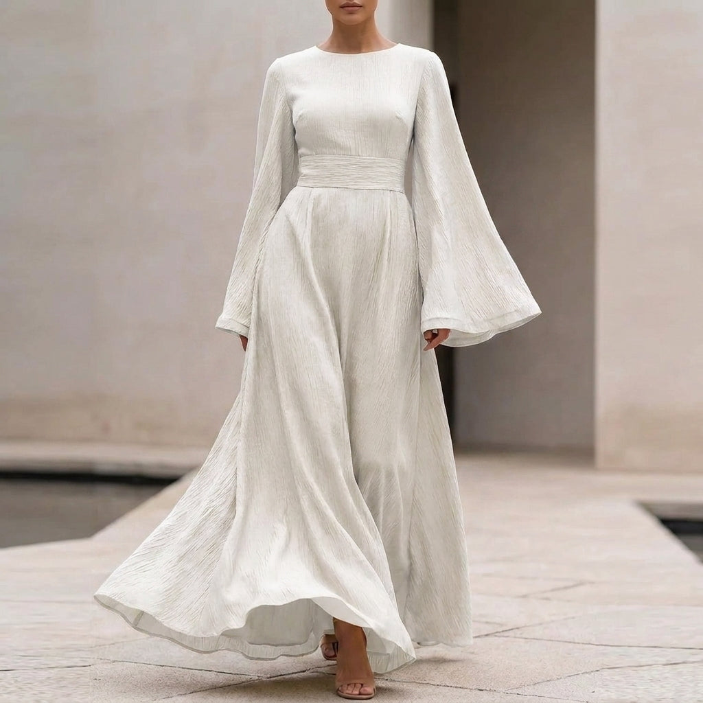 Belted Bell Sleeve Maxi Dress for Women – Everyday Elegance & Comfort