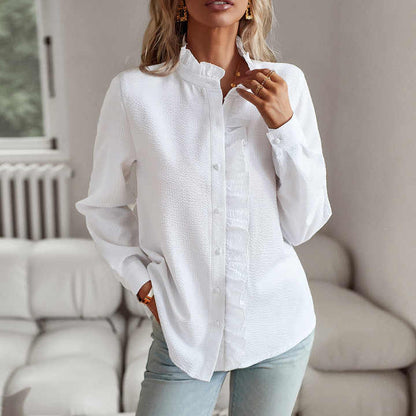 Chiara Relaxed Fit Blouse | Ruffled Collar, Striped Blouse