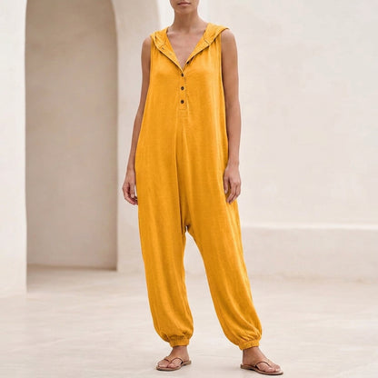 Hooded Button-Front Jumpsuit for Women – Relaxed & Breathable Comfort
